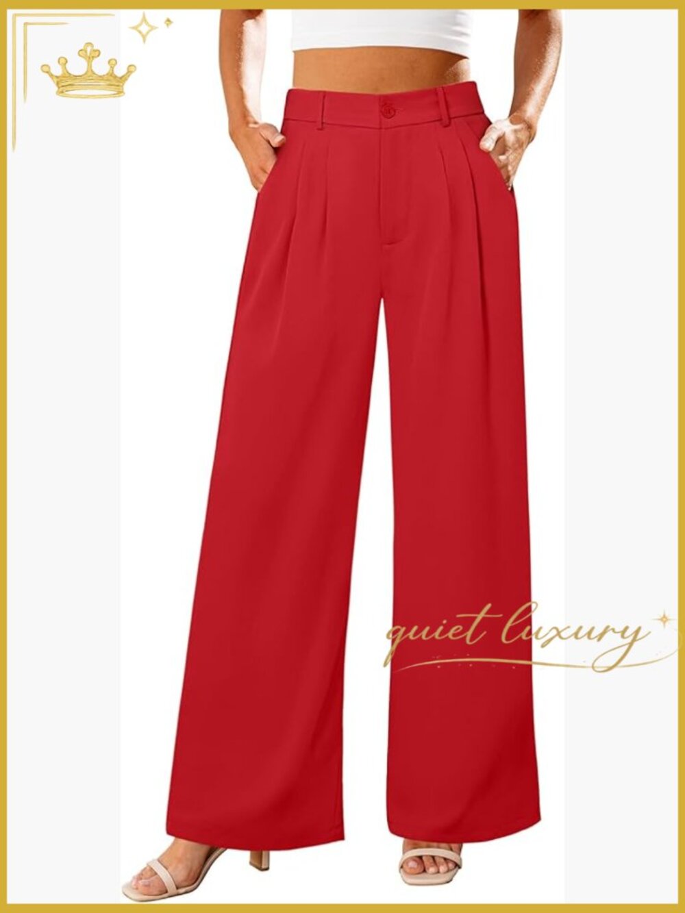 High Waisted Wide Leg Dress Pants for Women - Flowy Trousers - Work Casual